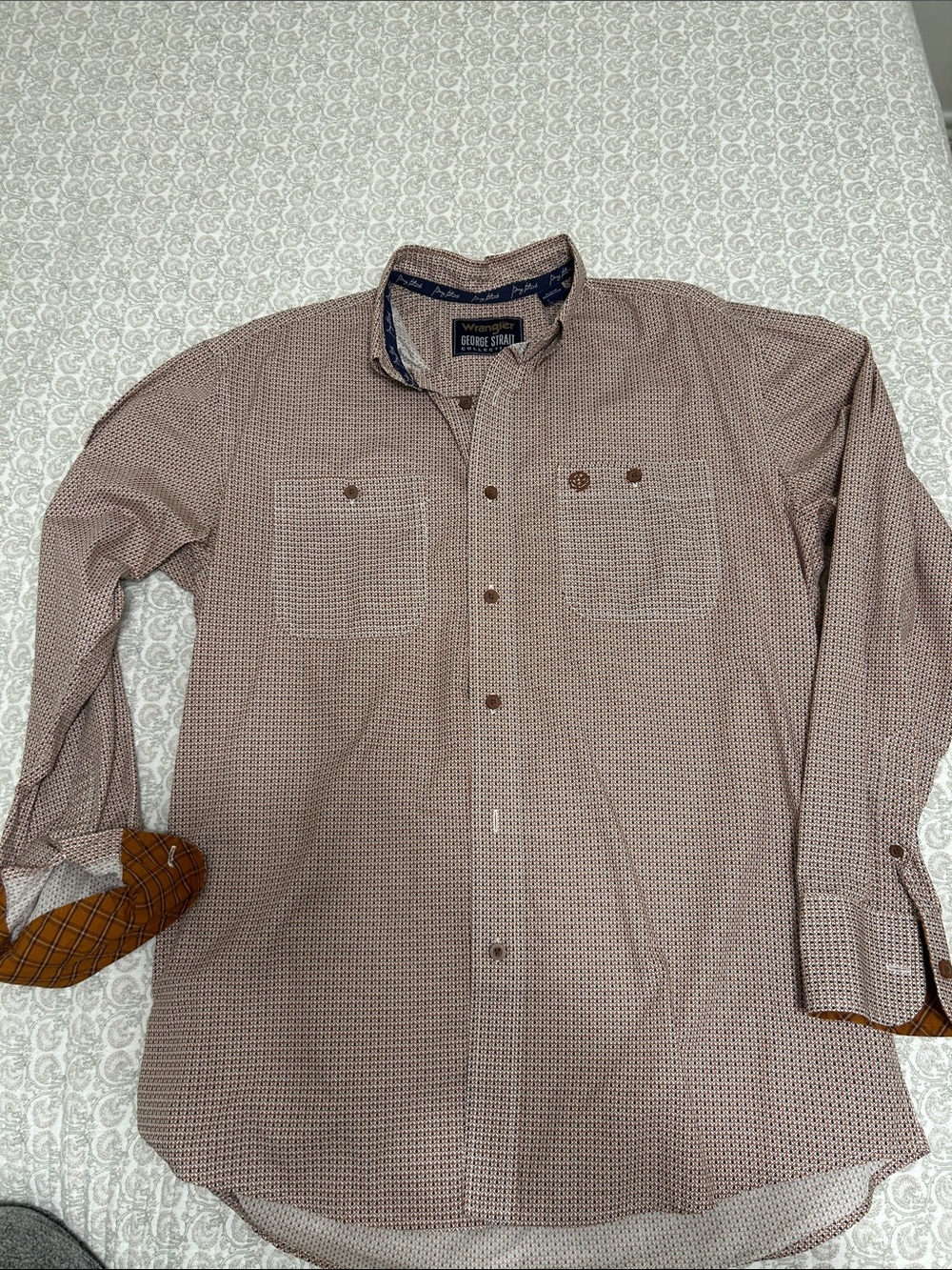 George Strait Wrangler Men's Long-Sleeve Brown Patterned Shirt